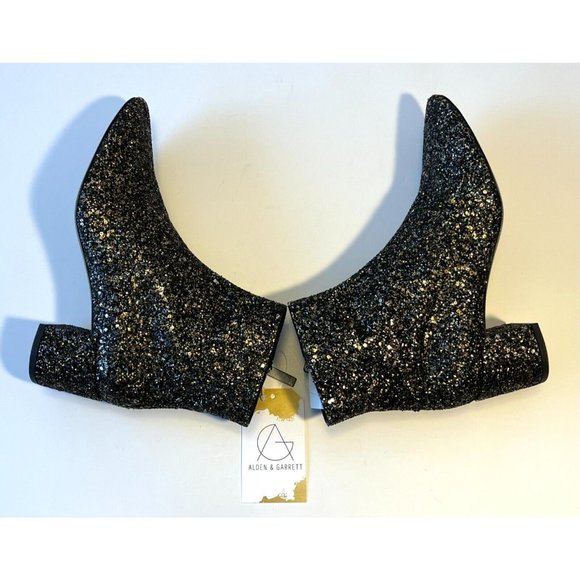 Saint Laurent Black Glitter Block Heel Ankle Booties, Sz 6.5 (US) 36.5 (EU) New - Picture 8 of 12